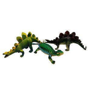 Vintage Dor Mei Hard Rubber U.K.R.D Dinosaur Lot of 3 Large Dinosaurs 15"  Long
